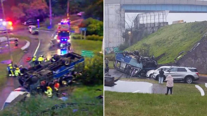 Micro cayó desde paso sobre nivel e impactó vehículo en Chiguayante: Dejó 3 fallecidos y varios heridos