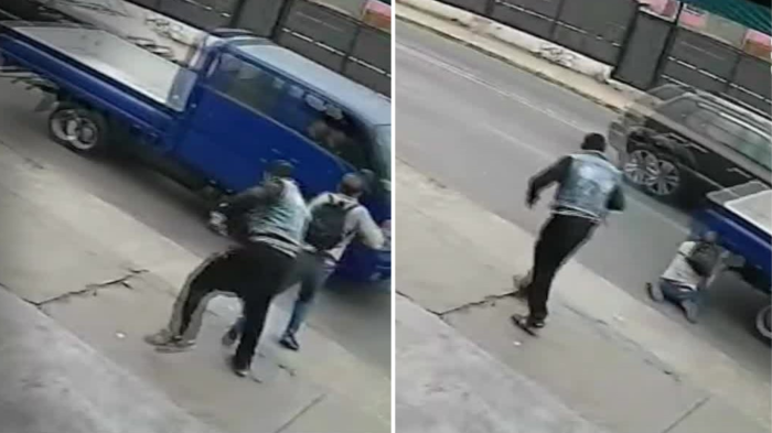 Cámara captó a sujeto que empujó a transeúnte contra un camión en movimiento en Iquique