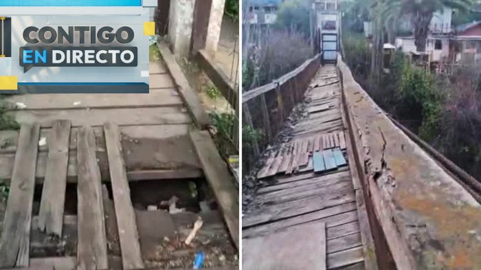 Vecinos arriesgan su vida en San Antonio: Cruzan puente colgante en mal estado para evitar asaltos