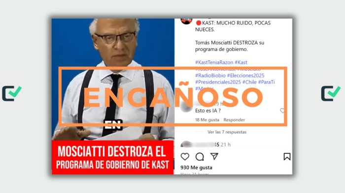 Fact checking | ENGAÑOSO: El video de Mosciatti que compara el programa presidencial de J.A Kast con un texto “escolar” es de 2021, no de 2025