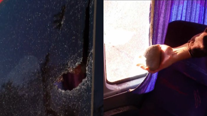 Sujetos apedrean autos y un bus con estudiantes en concurrida autopista: Hay un herido