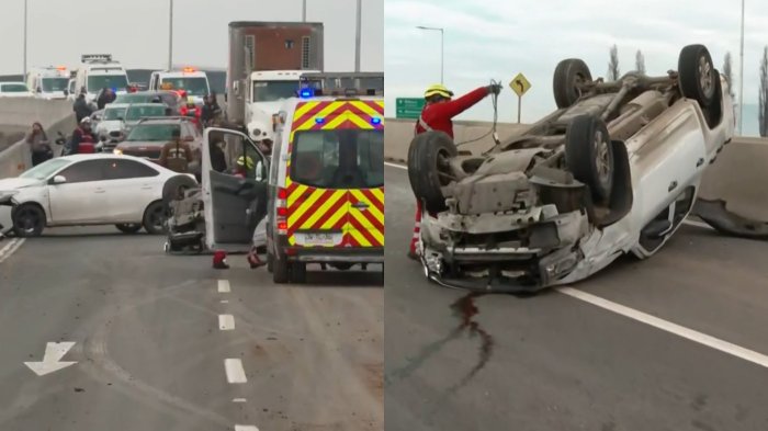 ¿Qué provocó el accidente que dejó siete autos chocados y una camioneta volcada en Santiago?