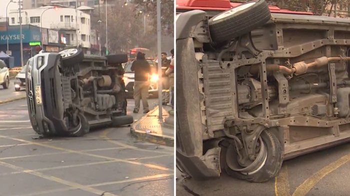 VIDEO | Accidente en plena Alameda dejó auto volcado y obligó a restringir una pista