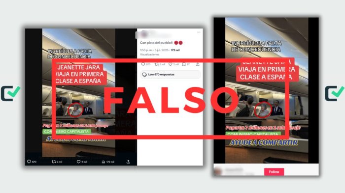 La foto de Jeannette Jara en un avión hacia España es un montaje