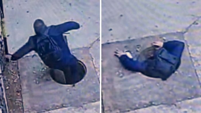 VIDEO | Captan peligrosa caída de hombre al ducto de un alcantarilllado en Maipú