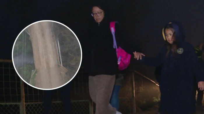 A oscuras y con frío: Puente inestable obliga a niños a caminar casi una hora para ir al colegio