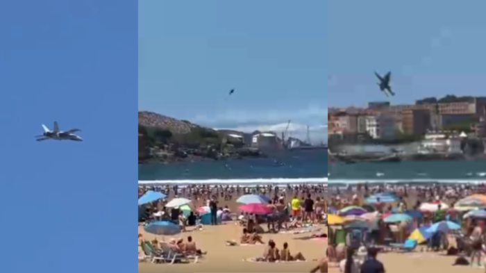 Video muestra minuto exacto en que un avión de guerra voló a solo metros de personas en una playa