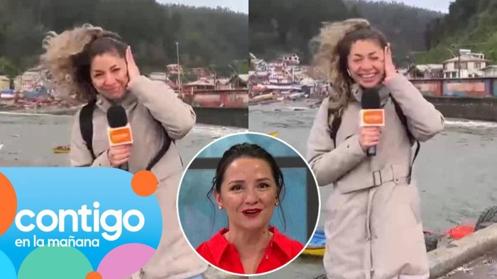 “¡Afírmate, por favor!”: Notera del matinal la pasó mal con fuerte viento durante su despacho