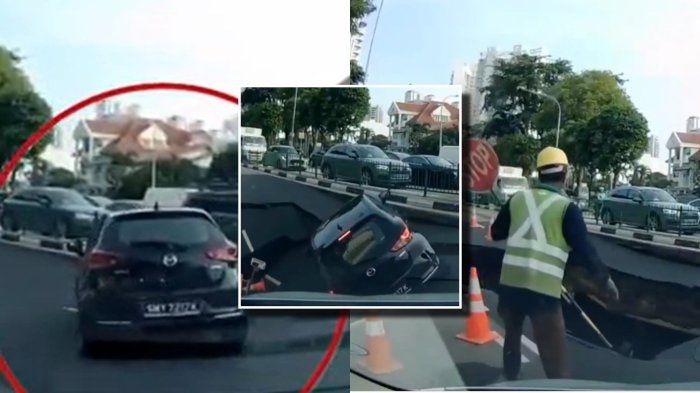 Desesperación total: Gigantesco socavón se 'traga' un auto en plena calle de Singapur