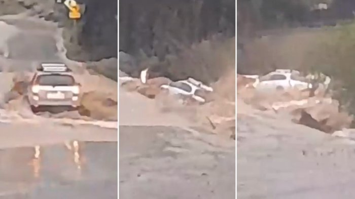 VIDEO | Graban momento exacto en que auto fue arrastrado por corriente de estero en Punitaqui