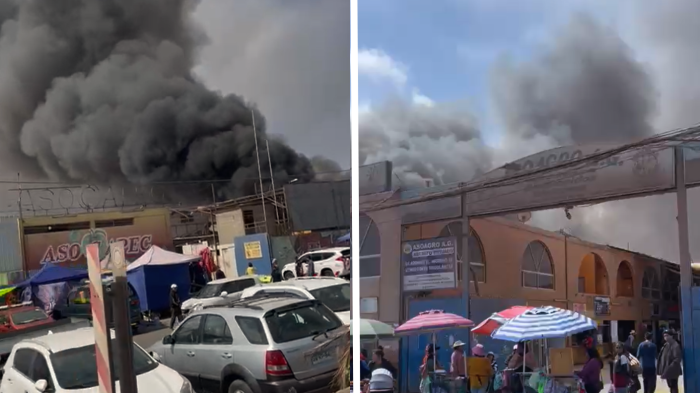 Incendio de gran magnitud afecta la feria y mercado Asocapec en Arica