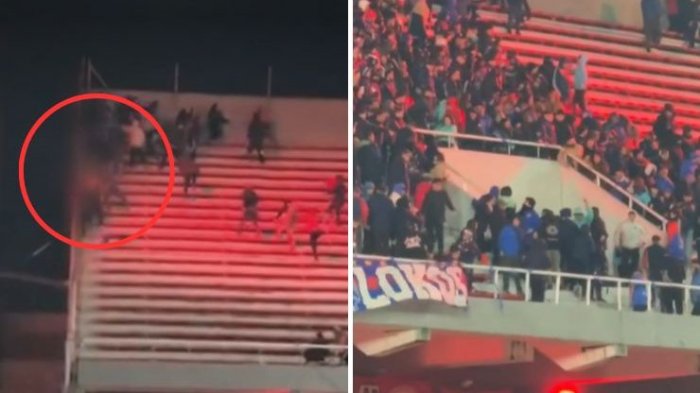 Horror en Avellaneda: Captan momento en que hincha chileno cayó al vacío en golpiza en tribuna