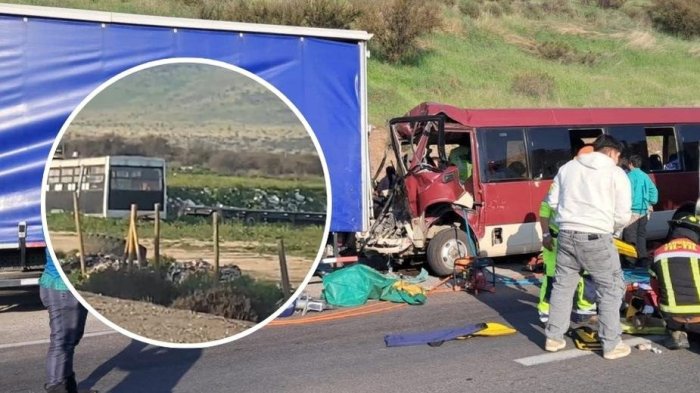 AHORA | Reportan 21 heridos tras choque de bus escolar y camión en Ruta 5 Norte