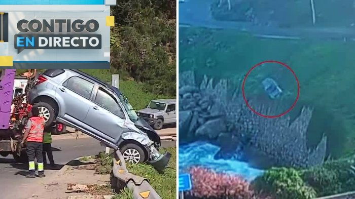 VIDEO | Auto con madre e hijo a bordo desbarrancó en Concón: Pasajeros fueron rescatados con vida
