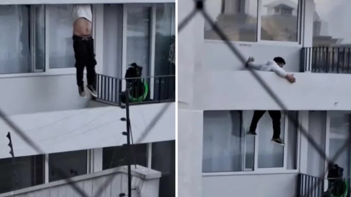VIDEO | Captan a delincuente lanzándose por balcones de edifico para evitar detención