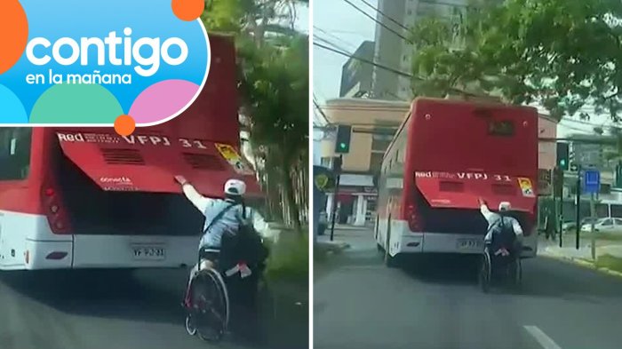 VIDEO | Hombre en silla de ruedas se colgó de una micro a toda velocidad e impactó a testigos