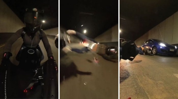 VIDEO | En primera persona: Motoquera registró impactante choque en autopista de Santiago