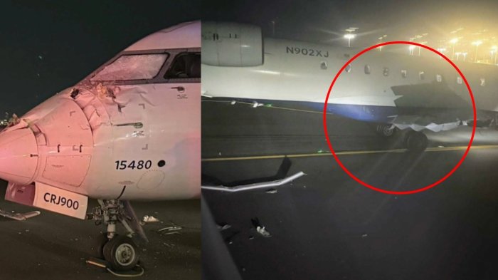 VIDEO | Choque de aviones en Aeropuerto de Nueva York casi termina en tragedia: Reportan daños y un herido