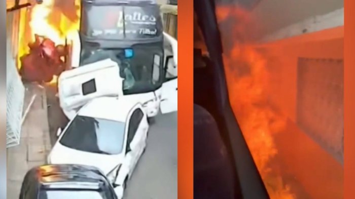 Iban 57 alumnos a bordo: Bus escolar protagoniza impactante choque y se incendia en Porto Alegre