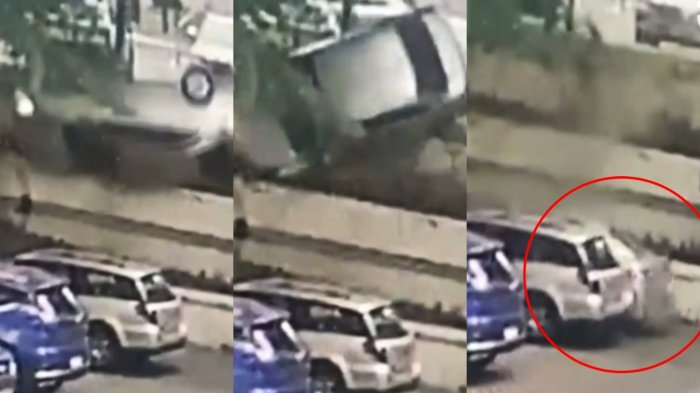 VIDEO | Adulta mayor volcó su auto, cayó varios metros y lo dejó perfectamente estacionado