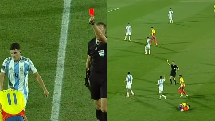 ¡Se calentó! Argentina zafa de una tarjeta roja ante Colombia, que minutos atrás sufrió una expulsión