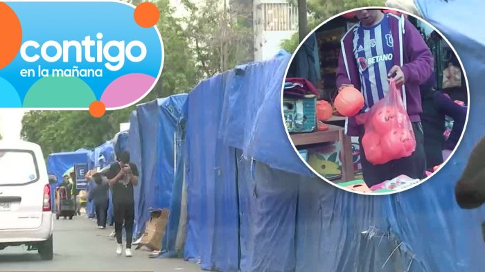 Toldos azules desbordados: Ambulantes se tomaron cuadra de Barrio Meiggs para ventas de Halloween