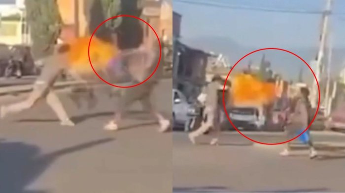 VIDEO | Captan insólita pelea entre limpiaparabrisas y artista 'escupefuego' en México