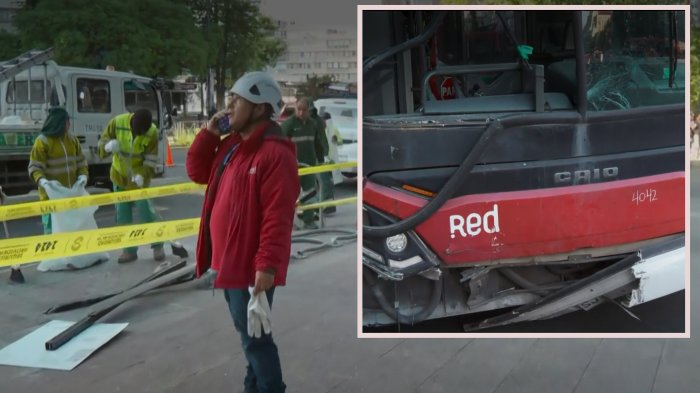 Chofer sufrió ataque de tos: Bus del Sistema Red derriba semáforo, bicicletero y kiosko en Providencia