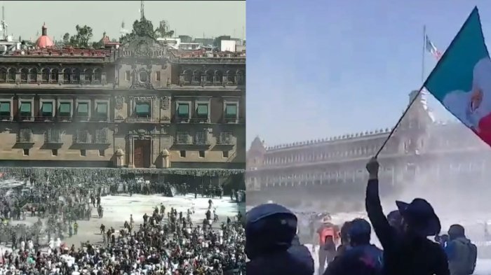 Captan masivas protestas frente a la sede de gobierno en México: Manifestantes derribaron muro