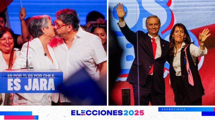 Subieron al escenario: ¿Quiénes son las parejas de Jeannette Jara y José Antonio Kast?