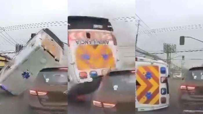 Cámara capta momento exacto de choque y volcamiento de ambulancia en Osorno: Menor de dos años resultó herido