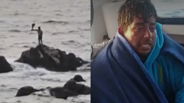 VIDEO | Las impactantes imágenes del rescate de un pescador en Caldera: Un tripulante sigue desaparecido