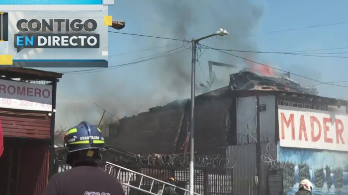 Gran incendio con peligro de propagación en bodega de madera en El Bosque: Vecinos intentan crear cortafuego