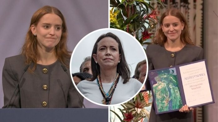 “Nunca se va a rendir”: Hija de María Corina Machado se quebró al recibir Nobel en nombre de su madre