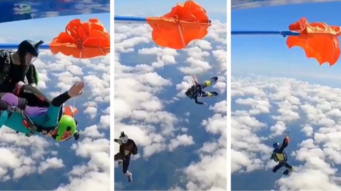 VIDEO | Pudo terminar en tragedia: Captan accidente que dejó a paracaidista colgando de avión