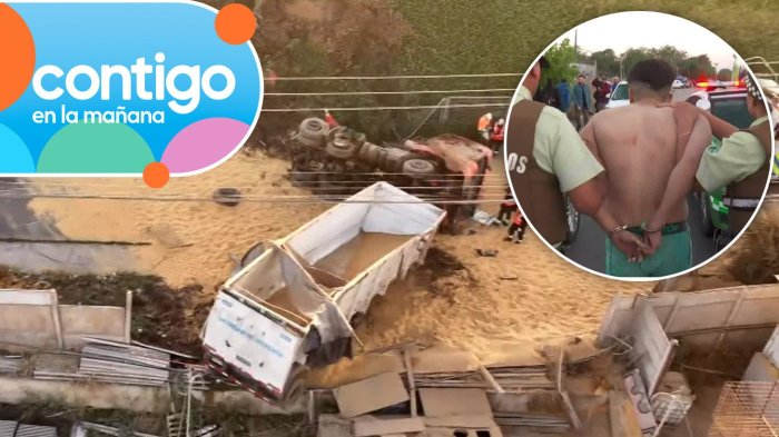 Se quitó la ropa tras choque: Conductor de camión que volcó en autopista fue detenido en calzoncillos