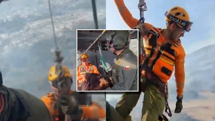 Registro muestra cómo un helicóptero rescata a excursionista en medio de incendio en San Carlos de Apoquindo