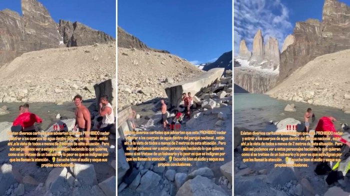 “Sabemos que no se puede hacer”: Indignación por turistas bañándose en laguna de Torres del Paine