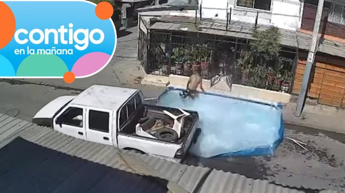 VIDEO | Conductor ebrio arrasó con piscina en Puente Alto y casi atropelló a menor de edad