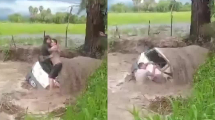 VIDEO | Quedaron atrapados en un automóvil: Dramático rescate de turistas tras inundaciones en Argentina