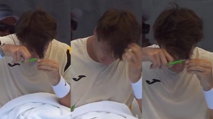 Quería un nuevo look: Rival de Alejandro Tabilo sorprende al cortarse el pelo en pleno partido