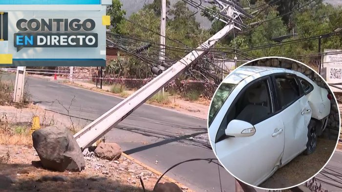 Vehículo derribó poste de luz y arrasó con grifo tras choque en Peñalolén: Provocó desvíos del tránsito