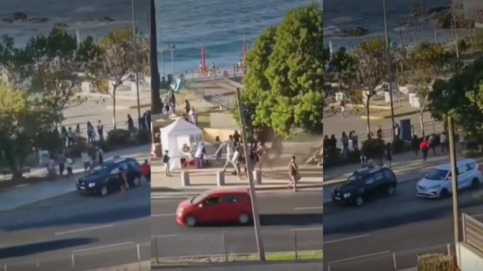 VIDEO | Alrededor de 20 involucrados: Captan masiva pelea en caleta Abarca