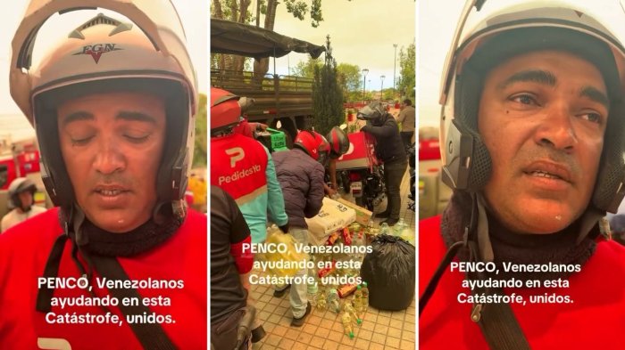 VIDEO | “Somos hermanos”: Repartidores venezolanos se viralizan al llevar ayuda a Penco por incendios