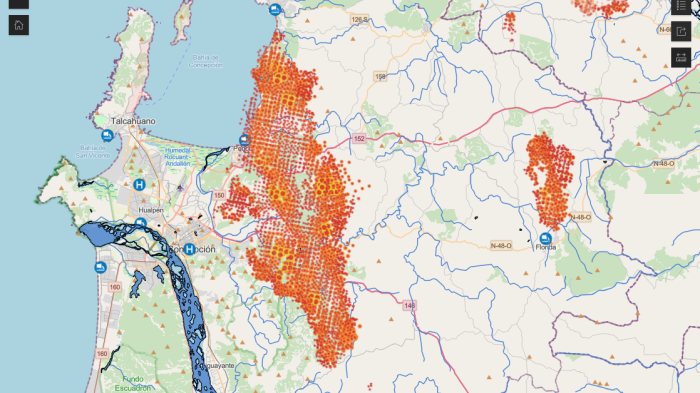 El mapa que muestra la magnitud de la tragedia por incendios forestales en el Biobío y Ñuble