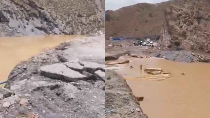 Gran socavón producto de las lluvias obliga al cierre de ruta internacional que une a Arica con Bolivia