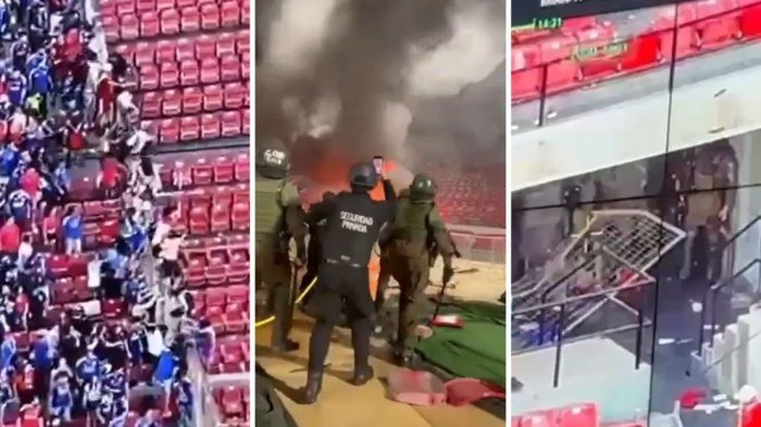 VIDEO | Bengalas y ataques a carabineros: Las imágenes que dejó violenta noche en el Nacional