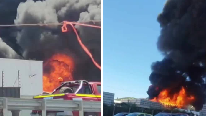 Gigantesco incendio afecta a planta procesadora de frutas en Las Cabras: Alertan por columna de humo