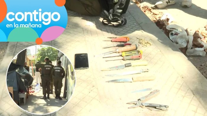 Encuentran gran cantidad de cuchillos y objetos presuntamente robados en operativo por rucos en Santiago