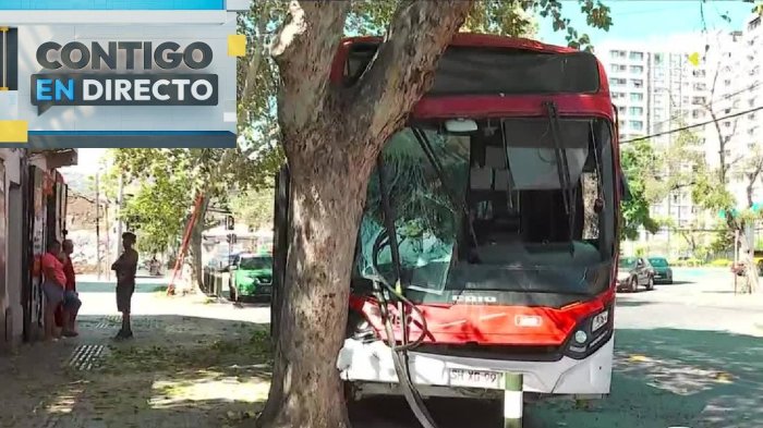 Choque de bus RED contra un árbol en Recoleta dejó a siete personas lesionadas de diversa gravedad